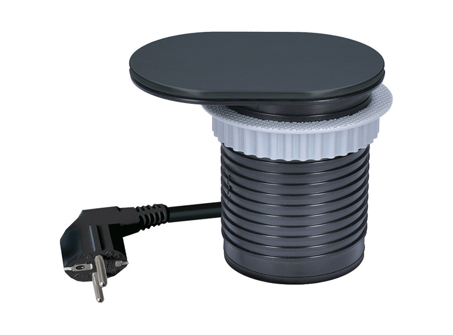 Solight 1z + USB A+C 20W PD vestavná zásuvka s posuvným víčkem, 2m, matná černá