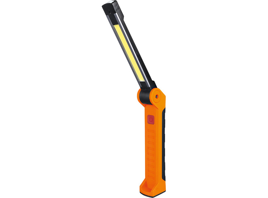 Solight pracovní nabíjecí LED lampa, 500lm + 70lm, COB, Li-Ion, USB, černooranžová