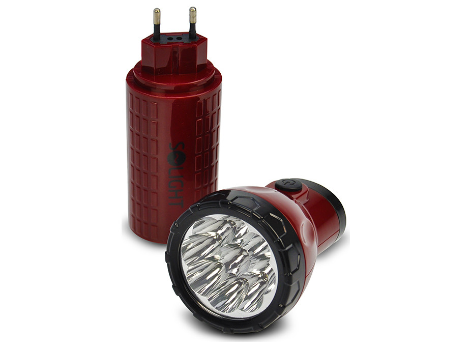 Solight LED nabíjecí svítilna, 9 x LED, červenočerná, plug-in