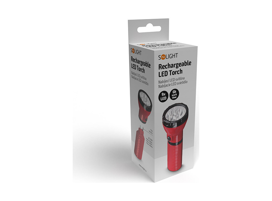 Solight LED nabíjecí svítilna, 9 x LED, červenočerná, plug-in
