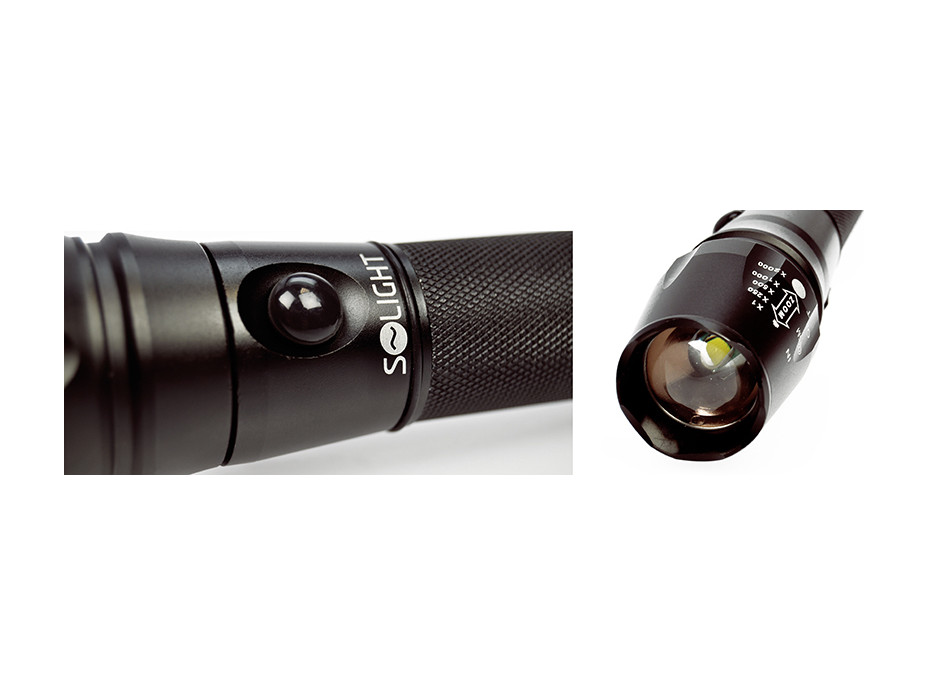 Solight LED nabíjecí profesionální svítilna, 600lm, T6 XML Cree LED, zoom, Li-Ion