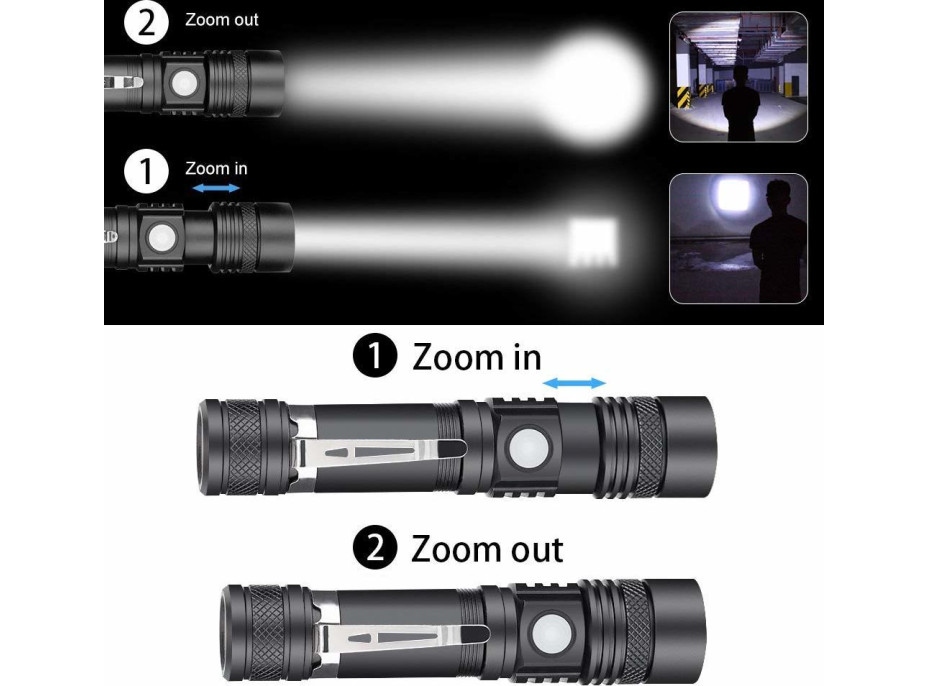 Solight LED nabíjecí svítilna s cyklo držákem, 400lm, zoom, Li-Ion