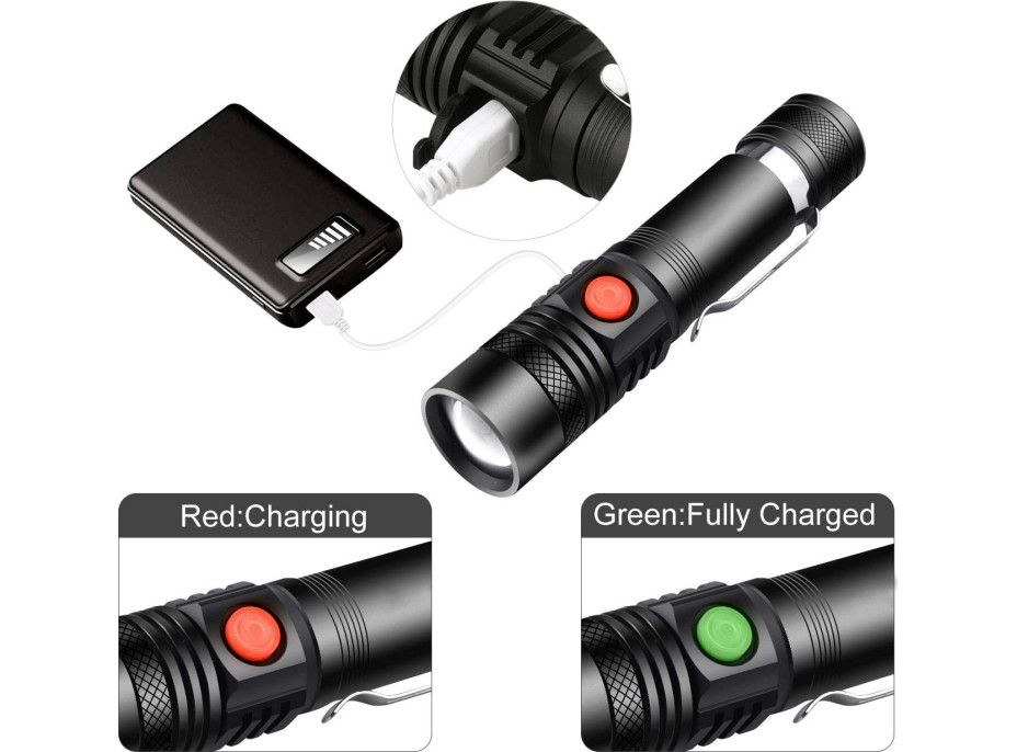 Solight LED nabíjecí svítilna s cyklo držákem, 400lm, zoom, Li-Ion