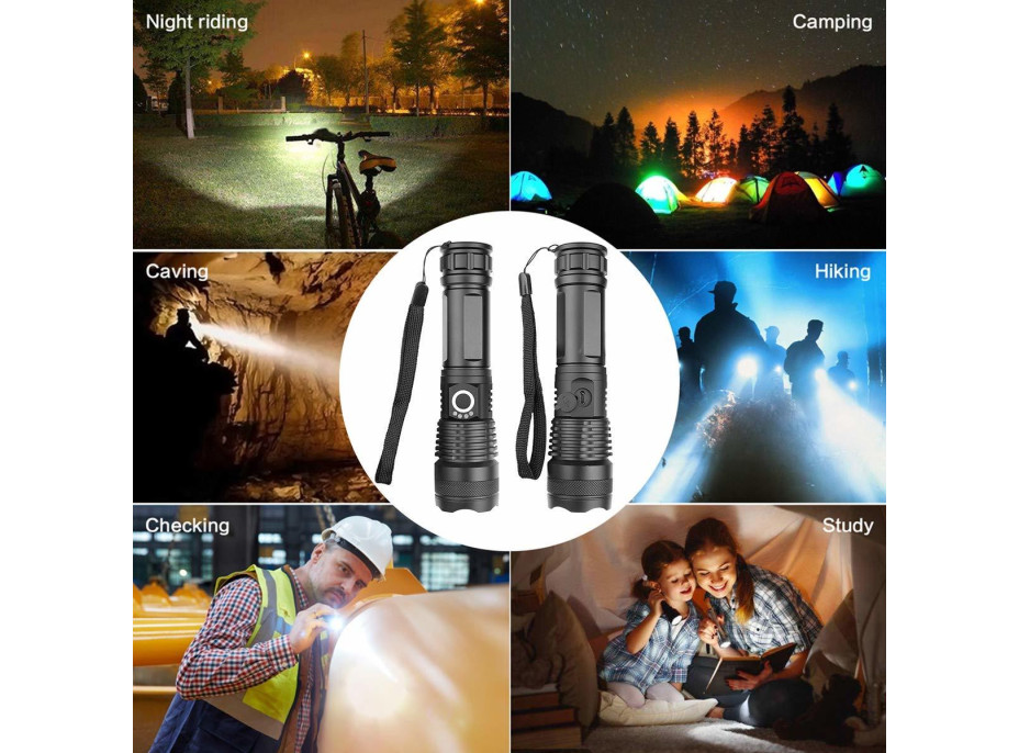 Solight LED nabíjecí svítilna, 1000lm, zoom, dárkové balení, Li-Ion