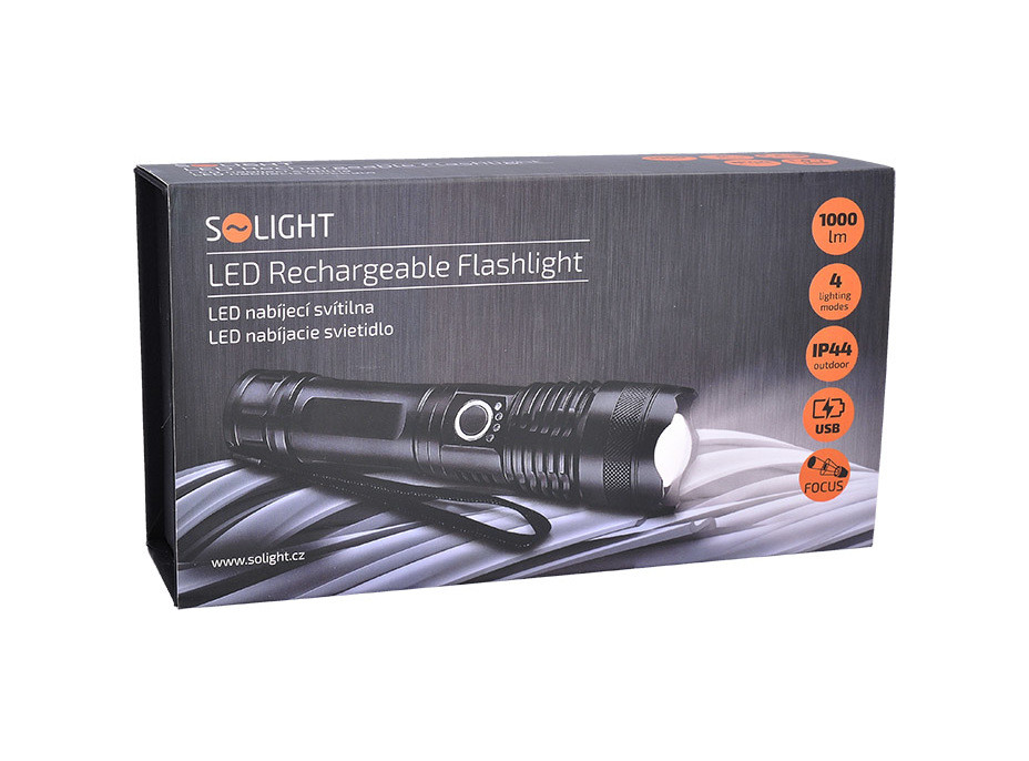 Solight LED nabíjecí svítilna, 1000lm, zoom, dárkové balení, Li-Ion