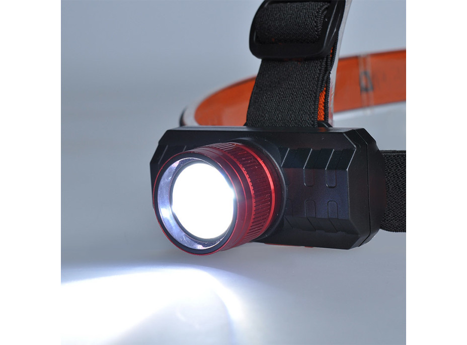 Solight LED čelová nabíjecí svítilna, 3W,150lm, zoom, Li-Ion