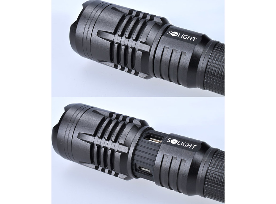 Solight LED nabíjecí svítilna, 1400lm, zoom, power bank, dárkové balení, Li-Ion