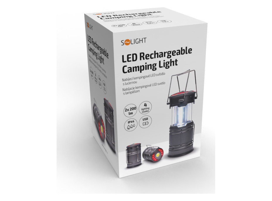 Solight LED nabíjecí kempingové svítidlo s lucernou, 200lm, šedá