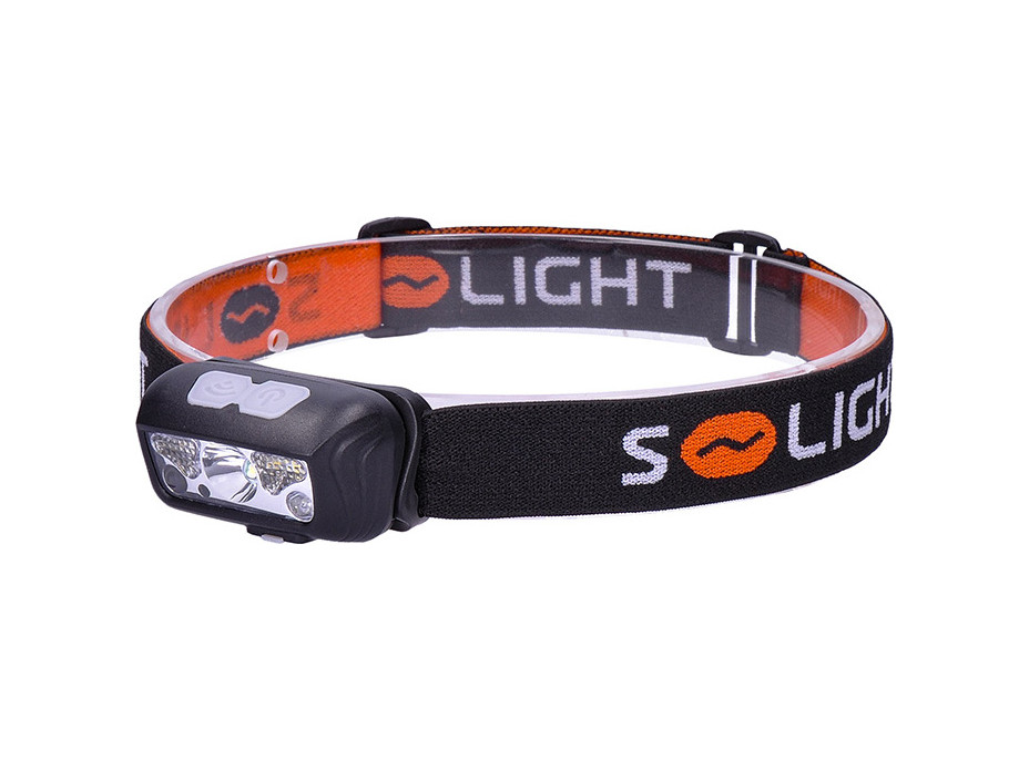 Solight LED čelová nabíjecí svítilna, 150 + 100lm, bílé a červené světlo, Li-Ion