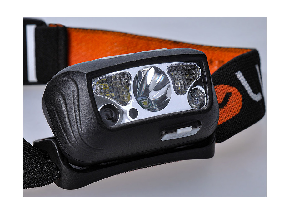 Solight LED čelová nabíjecí svítilna, 150 + 100lm, bílé a červené světlo, Li-Ion