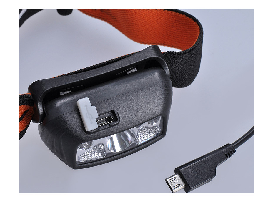 Solight LED čelová nabíjecí svítilna, 150 + 100lm, bílé a červené světlo, Li-Ion