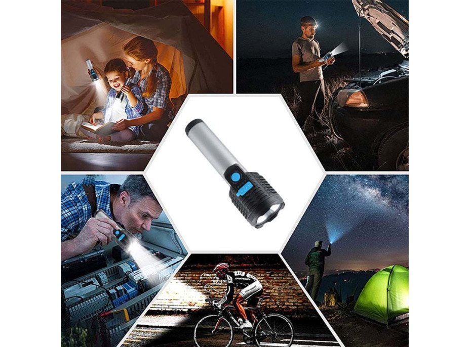 Solight LED nabíjecí ruční svítilna, 150+150lm, Li-Ion