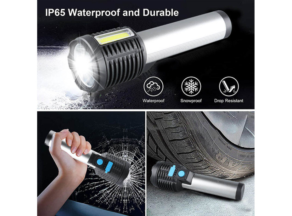 Solight LED nabíjecí ruční svítilna, 150+150lm, Li-Ion