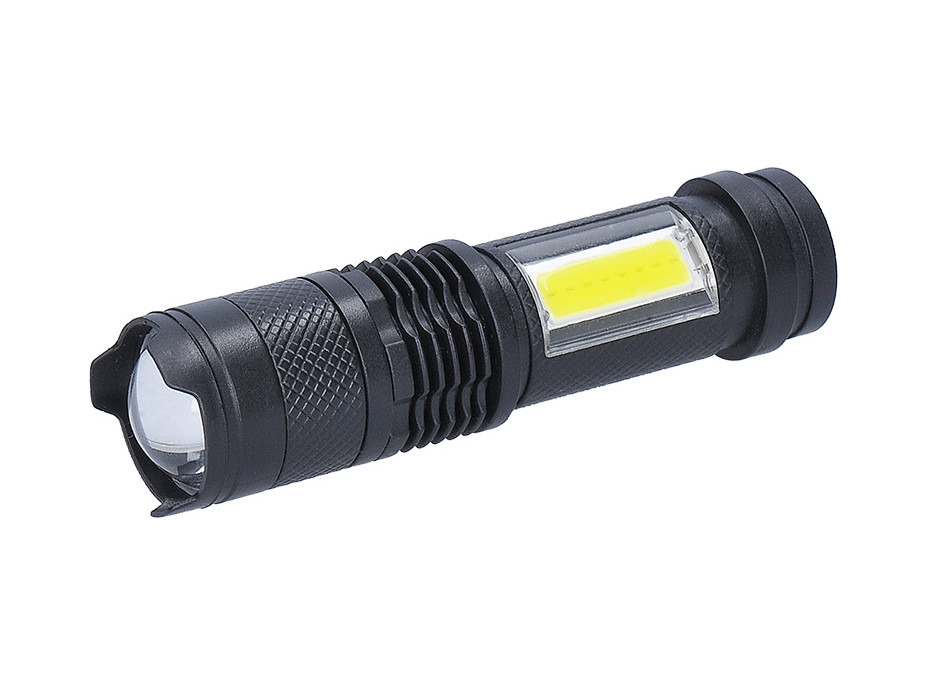 Solight LED nabíjecí kapesní svítilna se zoomem, 100lm + 70lm, Li-Ion, USB, černá