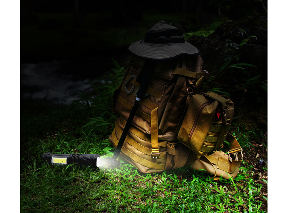 Solight LED nabíjecí kapesní svítilna se zoomem, 100lm + 70lm, Li-Ion, USB, černá