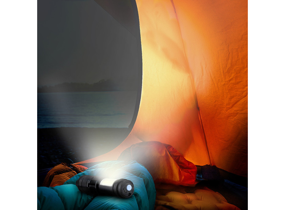 Solight LED nabíjecí kapesní svítilna se zoomem, 100lm + 70lm, Li-Ion, USB, černá