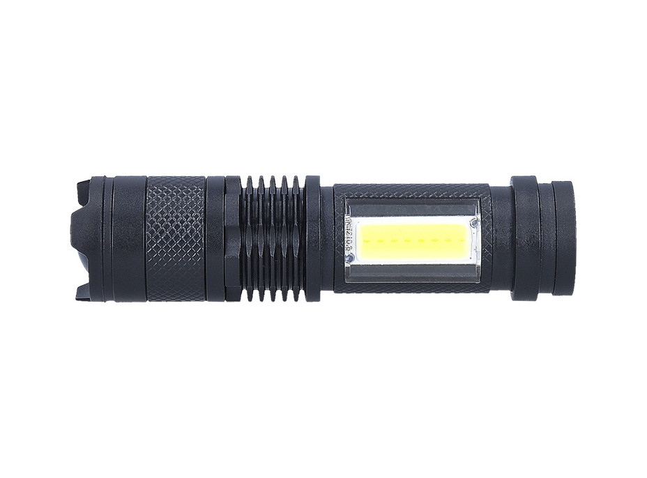 Solight LED nabíjecí kapesní svítilna se zoomem, 100lm + 70lm, Li-Ion, USB, černá