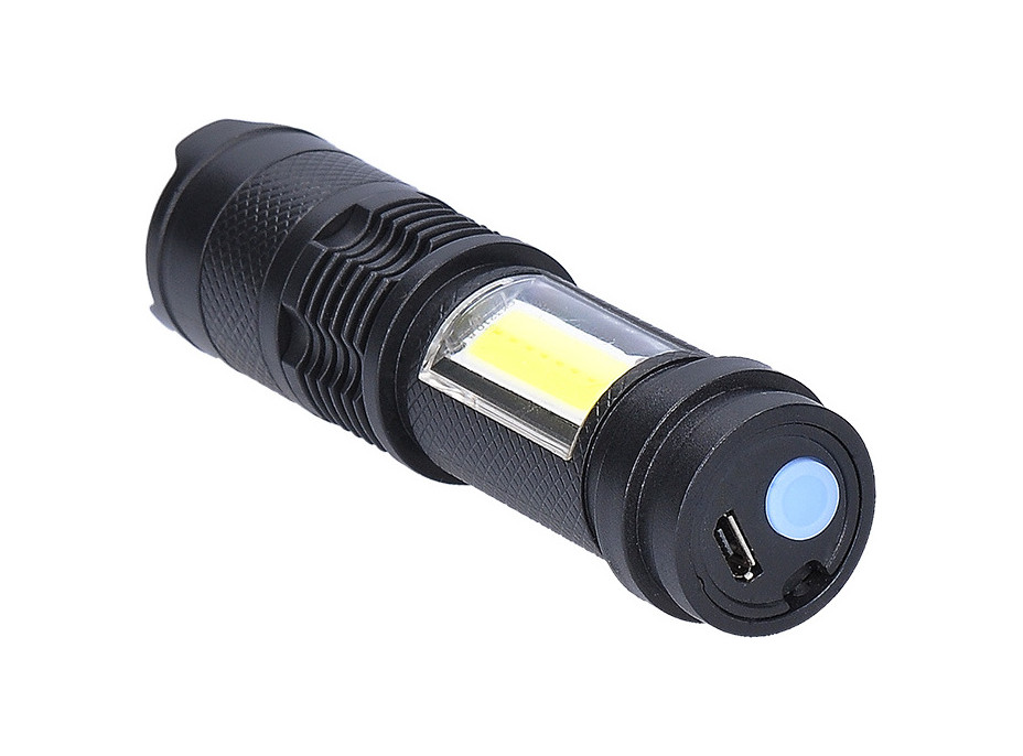 Solight LED nabíjecí kapesní svítilna se zoomem, 100lm + 70lm, Li-Ion, USB, černá