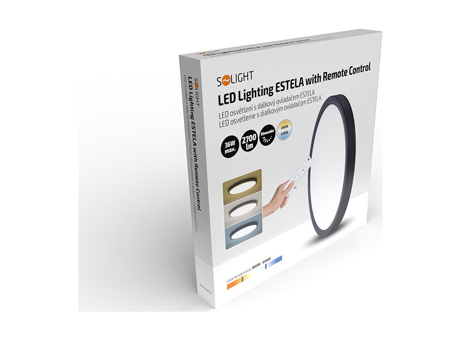 Solight LED osvětlení s dálkovým ovladačem Estela Black, 36W, 2700lm, 30cm, změna chromatičnosti, stmívatelné