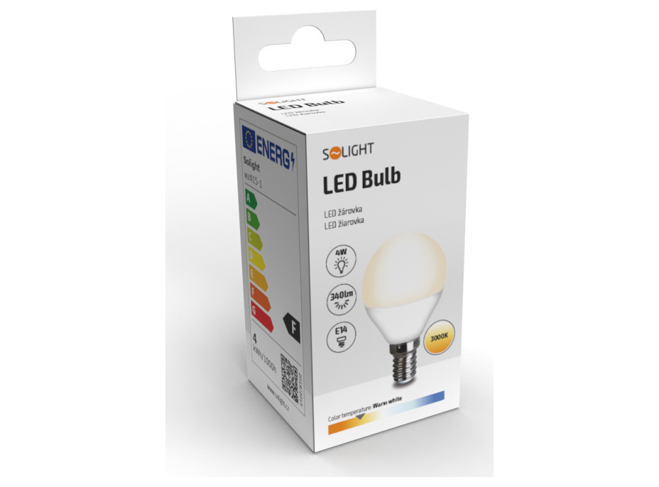 Solight LED žárovka, miniglobe, 4W, E14, 3000K, 340lm, bílé provedení