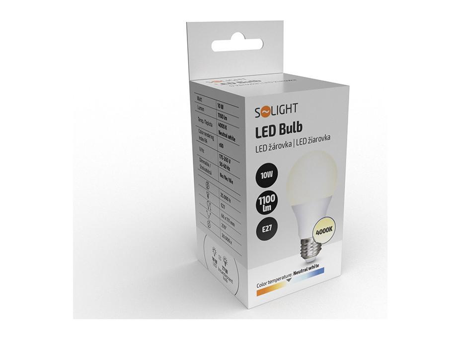 Solight LED žárovka, klasický tvar, 10W, E27, 4000K, 270°, 1100lm