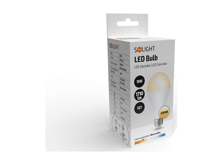 Solight LED žárovka, klasický tvar, 18W, E27, 3000K, 270°, 1710lm