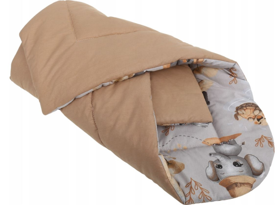 Oboustranná zavinovačka pro miminka 80x80 cm BABYMAM PREMIUM - Dobrodružství v džungli/skořicová