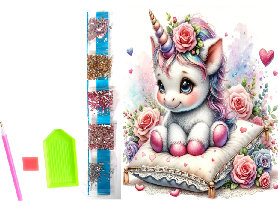 NORIMPEX Diamantové malování na plátně Květinový jednorožec 23x30cm