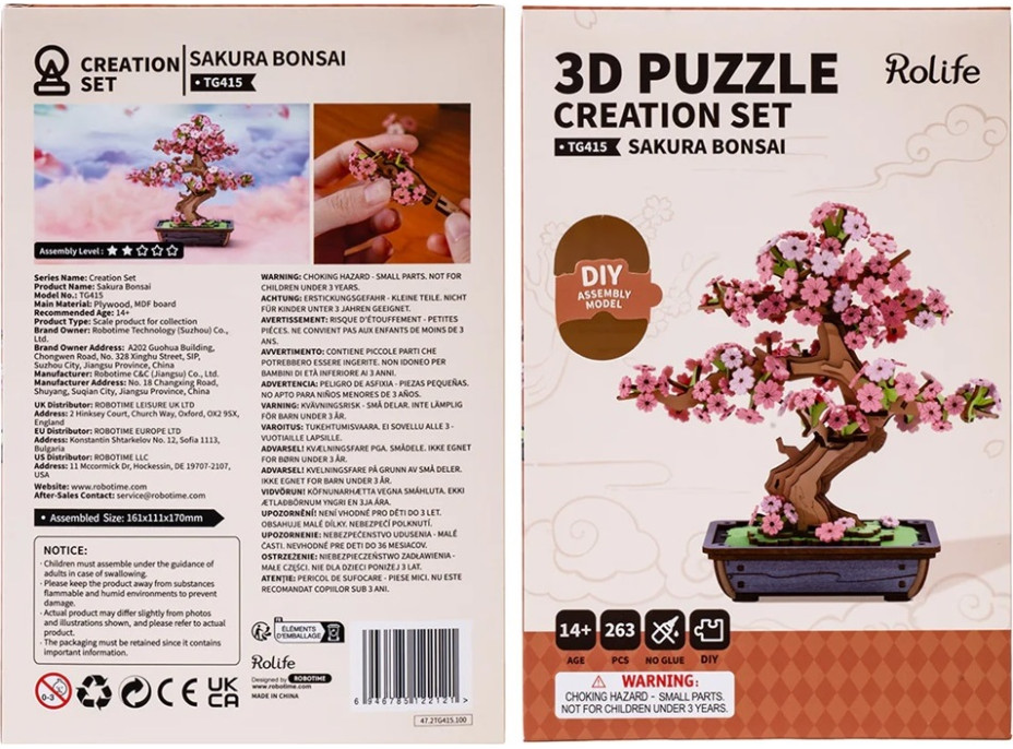 RoboTime 3D dřevěná skládačka Bonsaj sakura