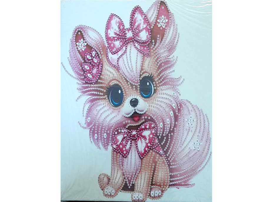 NORIMPEX Diamantové malování na plátně Růžový pejsek 23x30cm