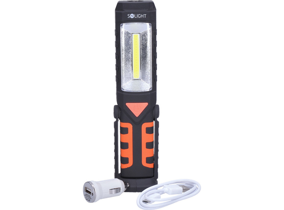 Solight multifunkční nabíjecí LED lampa, 3W COB, 250 + 40lm, Li-Ion, USB, černooranžová