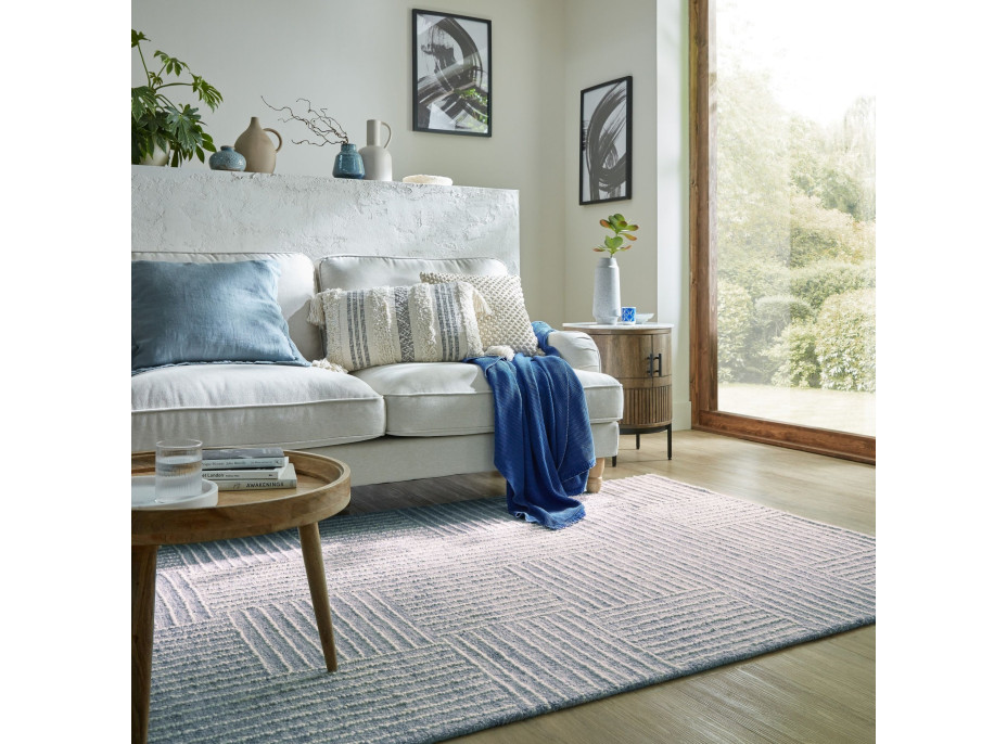 Kusový koberec Memphis Abstract Check Blue