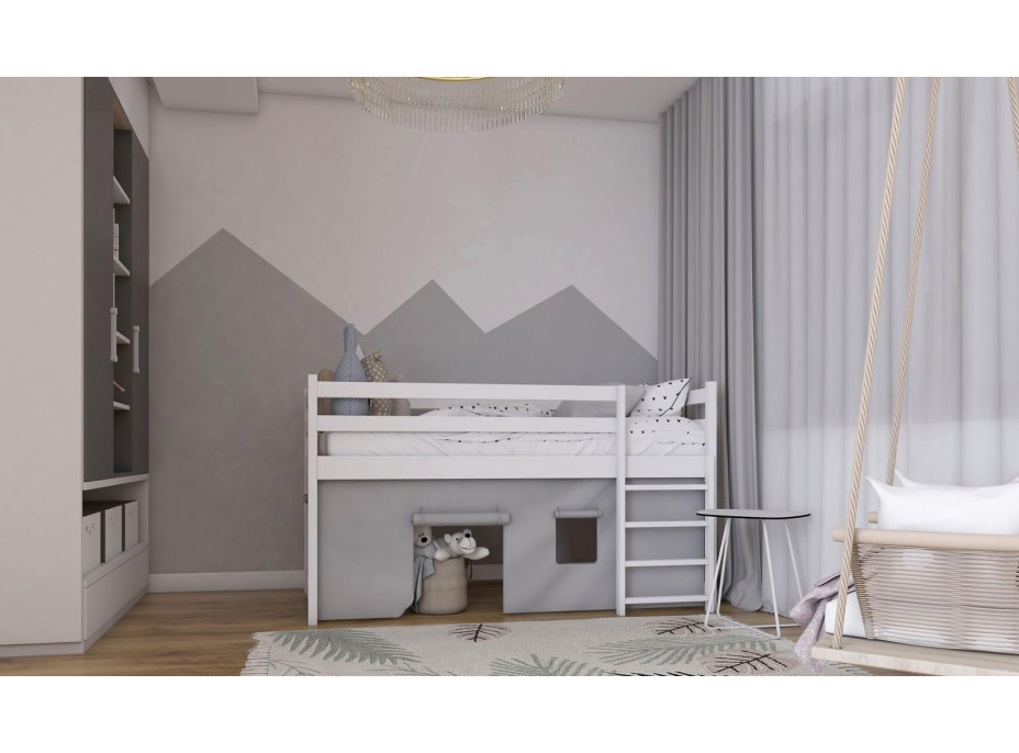 Dětská vyvýšená postel z masivu borovice PORTO - 200x80 cm - bílá