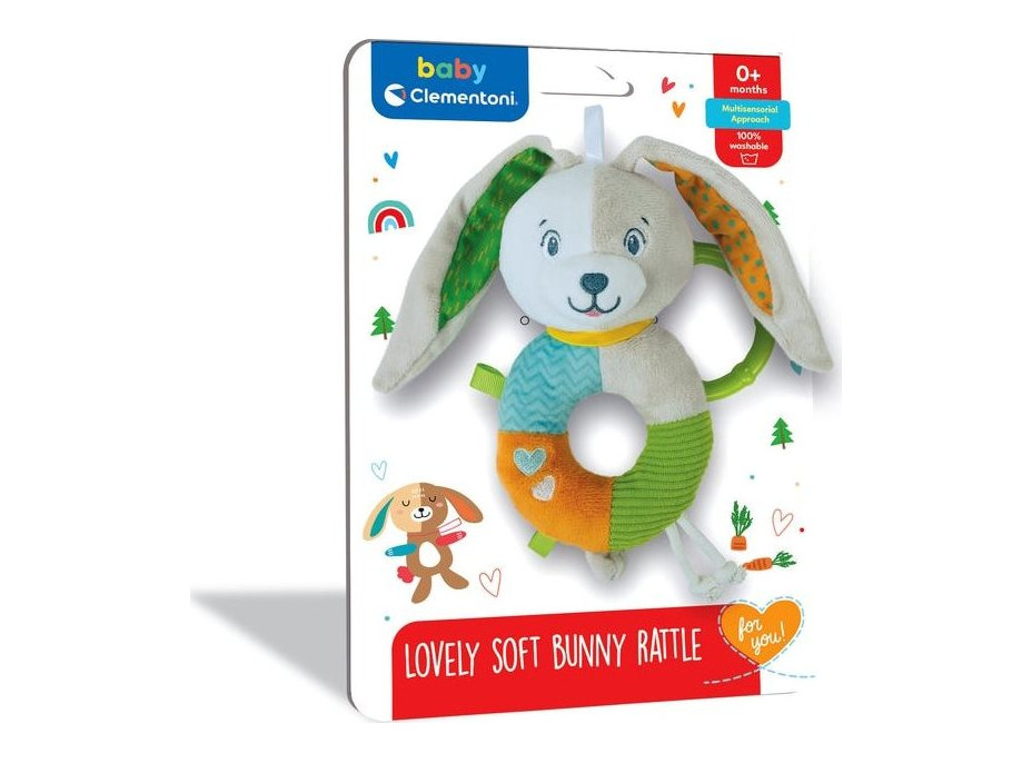 CLEMENTONI BABY Plyšové chrastítko Zajíček
