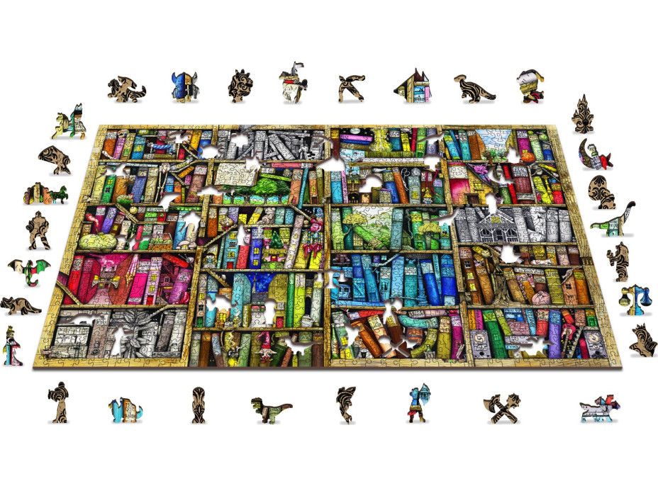 WOODEN CITY Dřevěné puzzle Police s knihami 1010 dílků