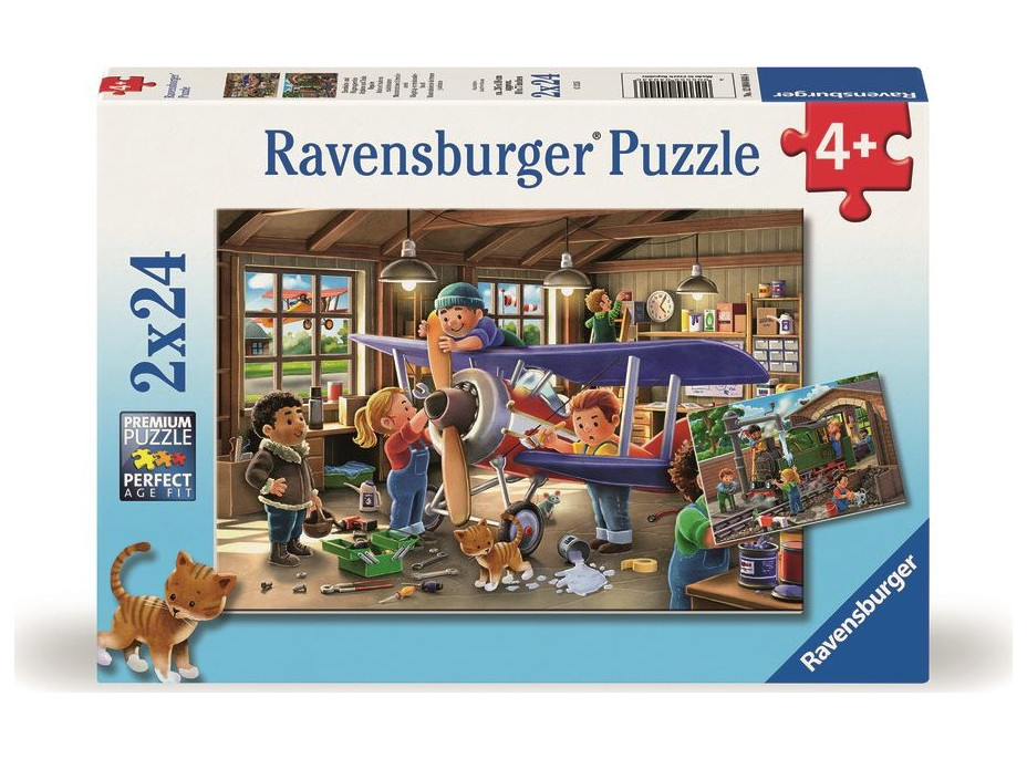 RAVENSBURGER Puzzle Staň se opravářem letadel a vlaků! 2x24 dílků