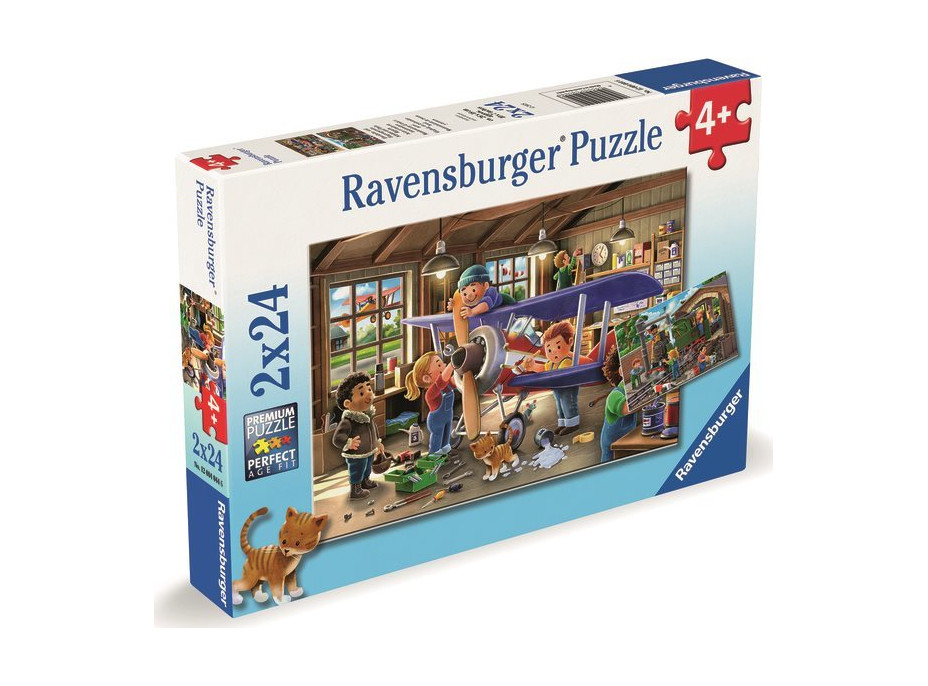 RAVENSBURGER Puzzle Staň se opravářem letadel a vlaků! 2x24 dílků