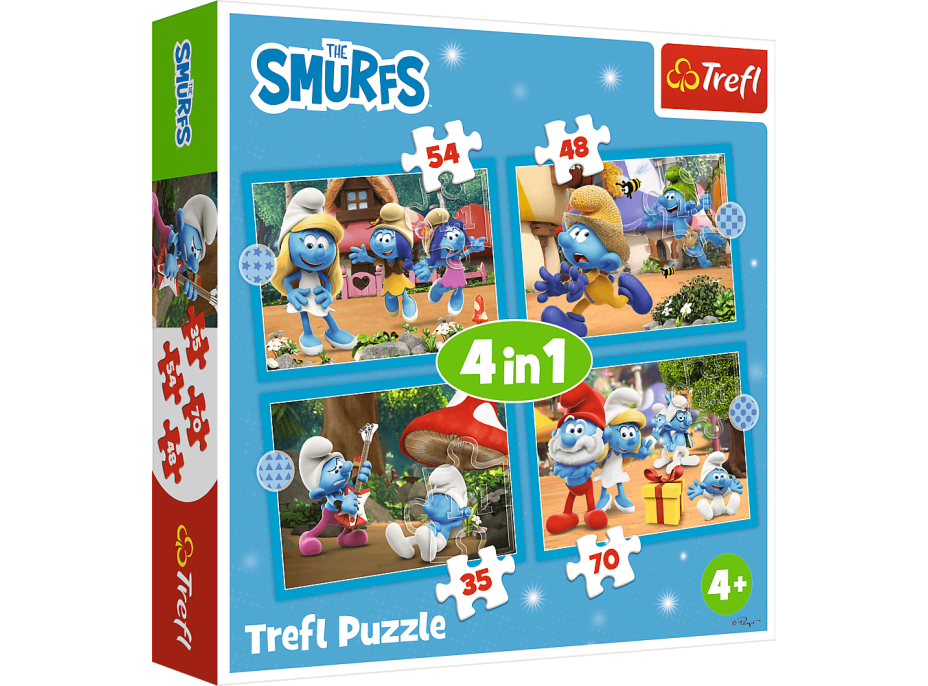 TREFL Puzzle Šmoulí vesnička 4v1 (35,48,54,70 dílků)