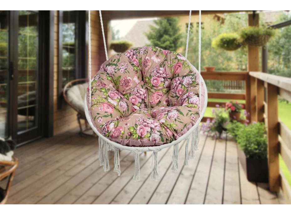 Sedací MAXI polštář 100x15 cm do závěsného křesla - růže/hnědé