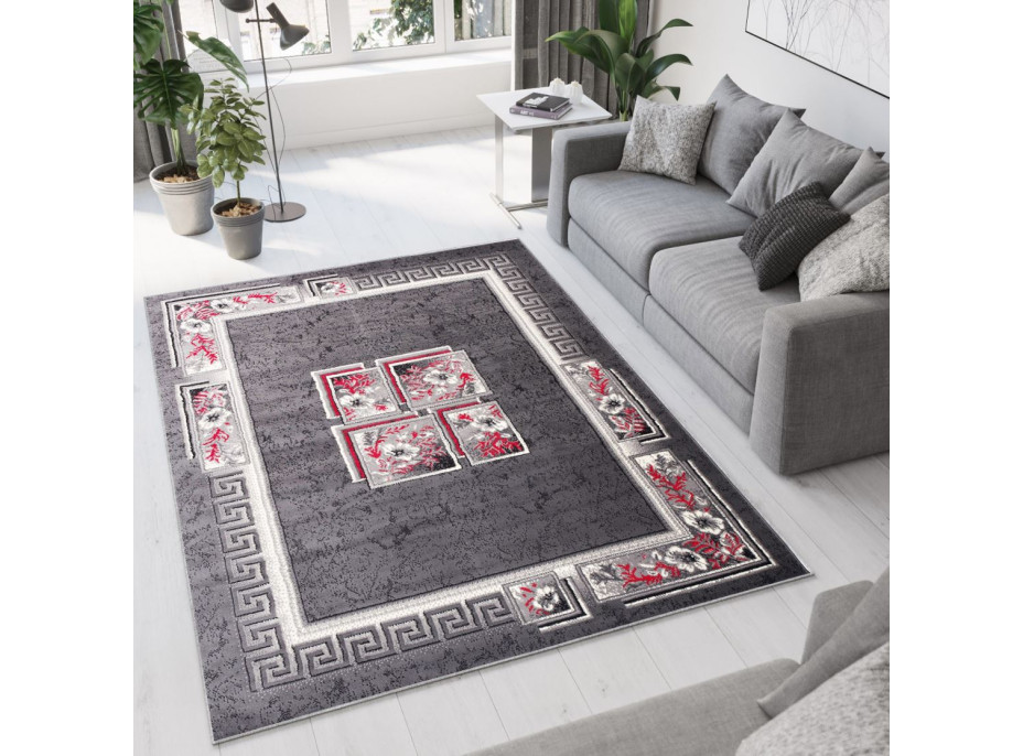 Kusový koberec TAPIS Quatro - šedý/červený
