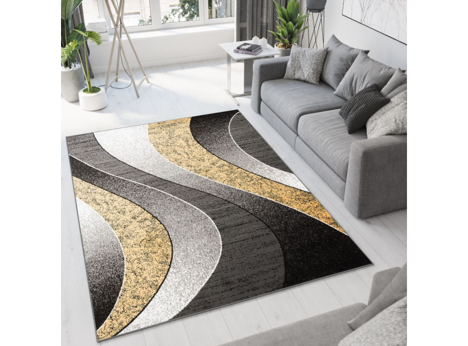 Kusový koberec TAPIS Waves - žlutý/šedý