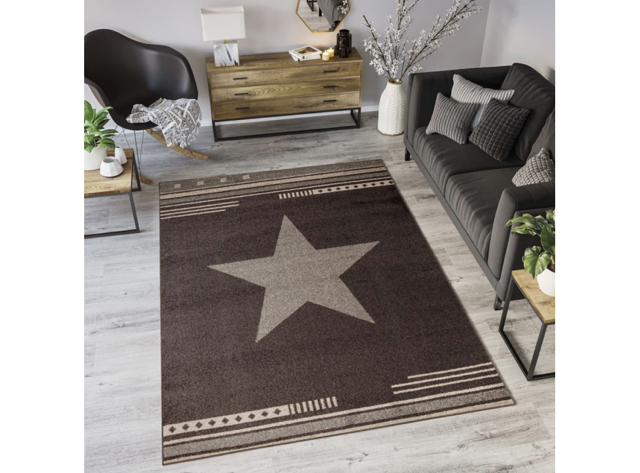 Moderní kusový koberec MAROKO - CENTER STAR tmavě hnědý L916A