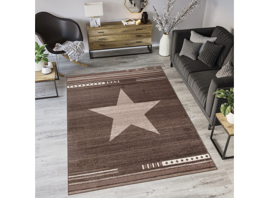 Moderní kusový koberec MAROKO - CENTER STAR hnědý L916A