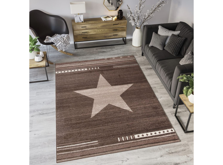 Moderní kusový koberec MAROKO - CENTER STAR hnědý L916A