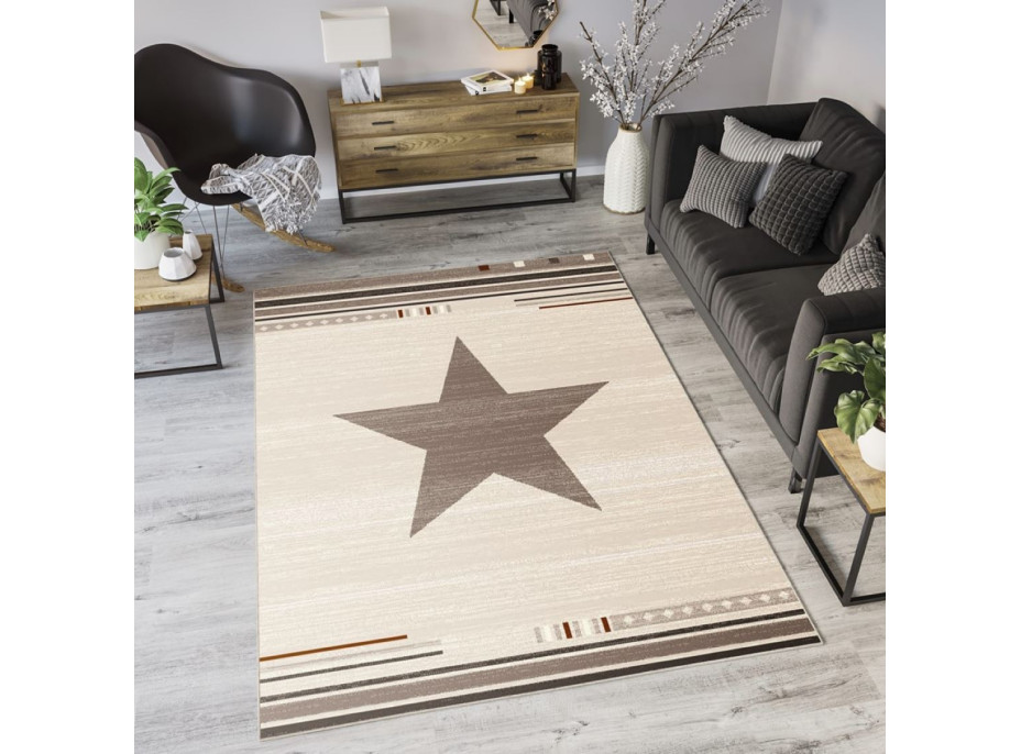 Moderní kusový koberec MAROKO - CENTER STAR krémový L916B