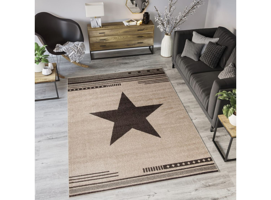 Moderní kusový koberec MAROKO - CENTER STAR béžový L916A