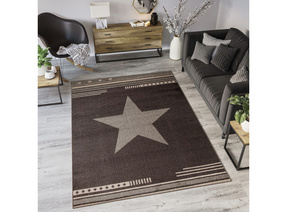 Moderní kusový koberec MAROKO - CENTER STAR tmavě hnědý L916A