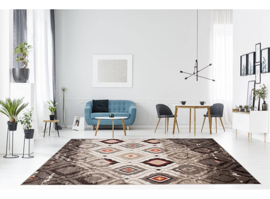 Moderní kusový koberec MATRA béžovo-červený H109A