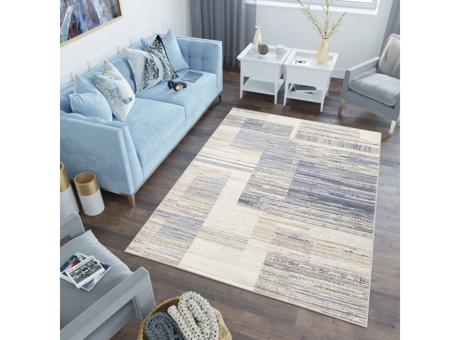 Kusový koberec ASTHANE Ply - bílý/tmavě modrý/hnědý
