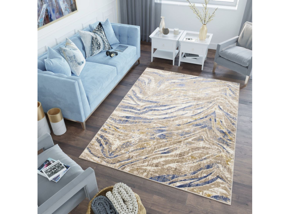 Kusový koberec ASTHANE Sand - bílý/tmavě modrý/hnědý